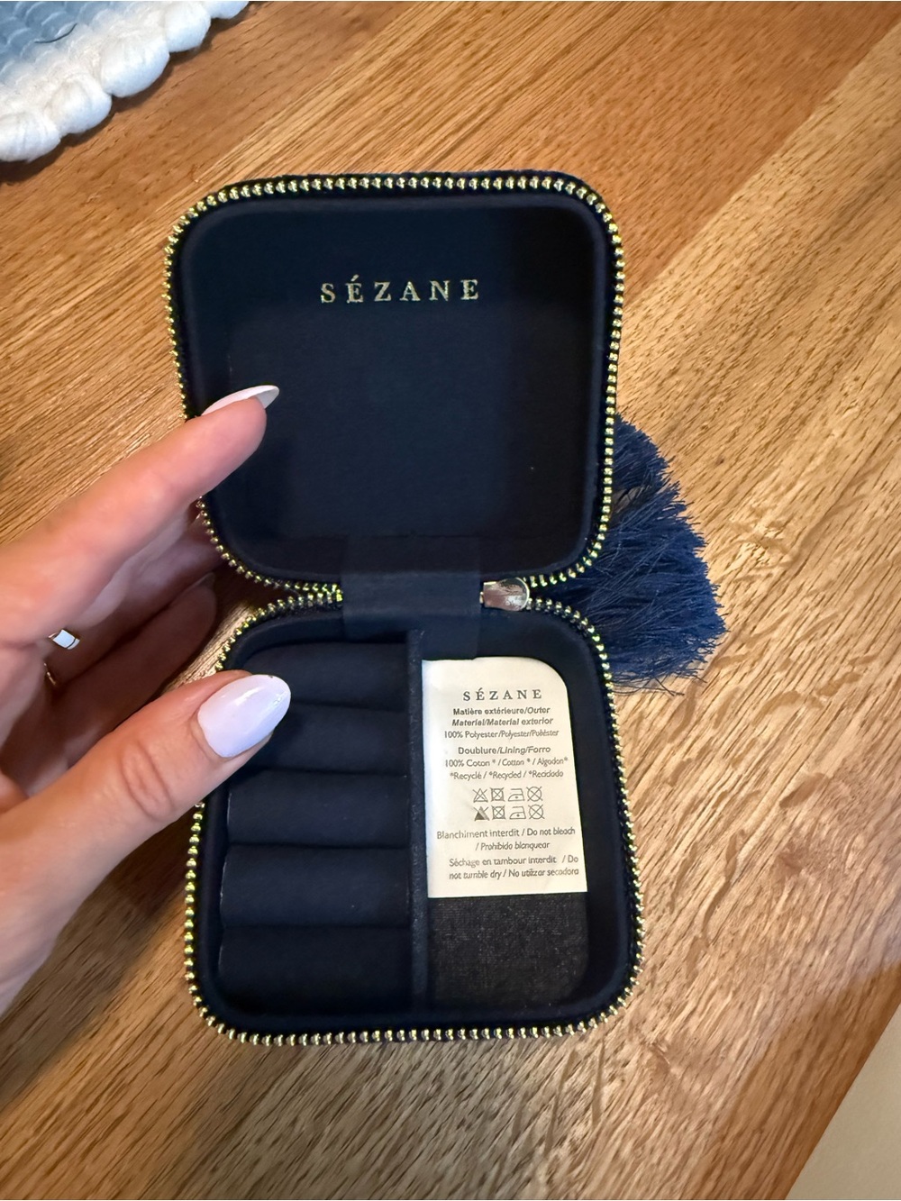 Sezane Blue Velvet Travel Jewelry Box